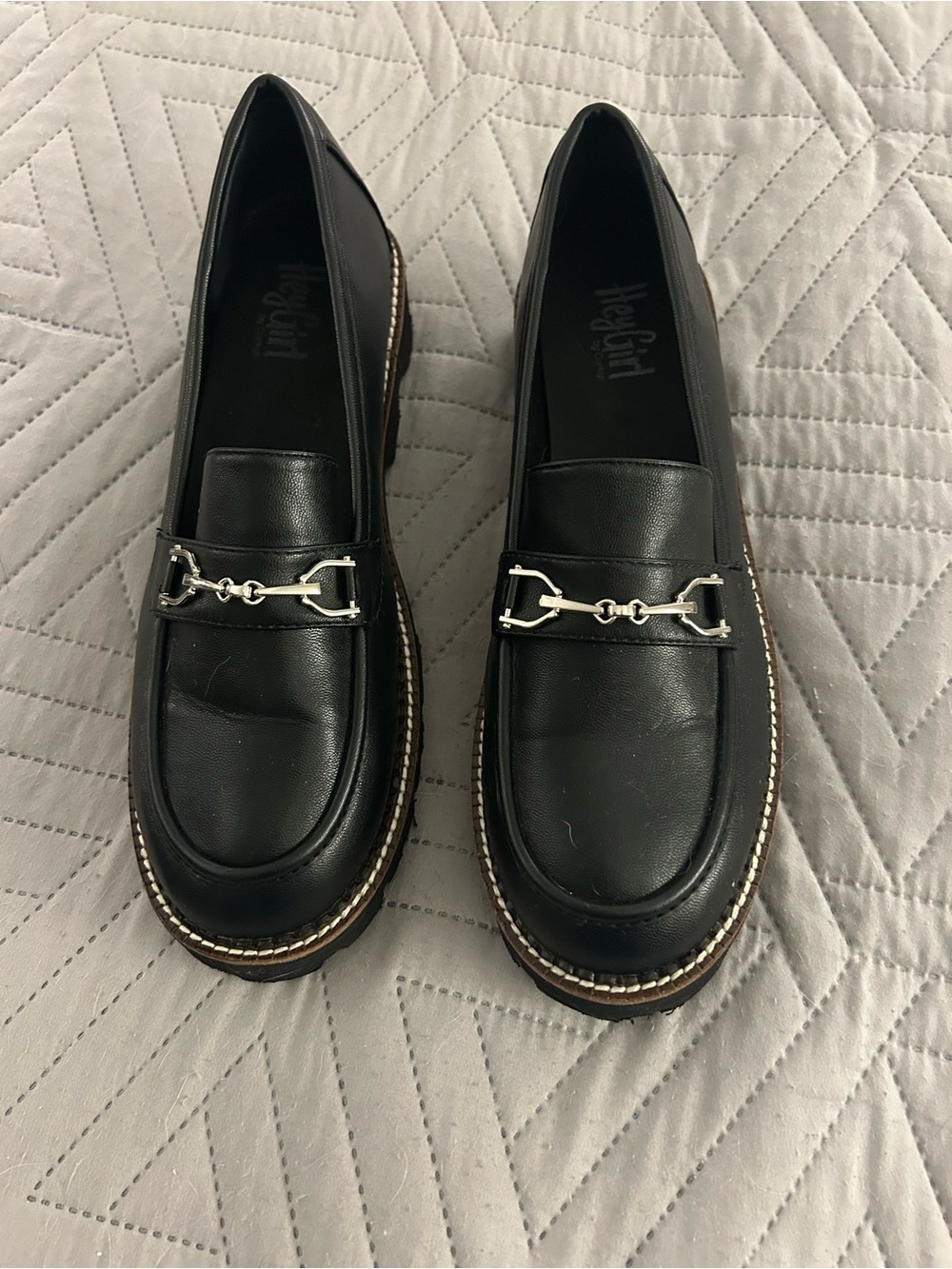 Corkys Black Leather Loafers with Silver Bit Accent